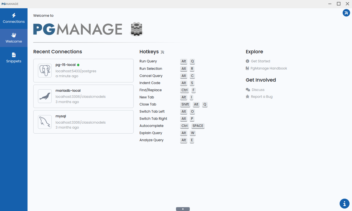 PgManage 1.2 Dashboard