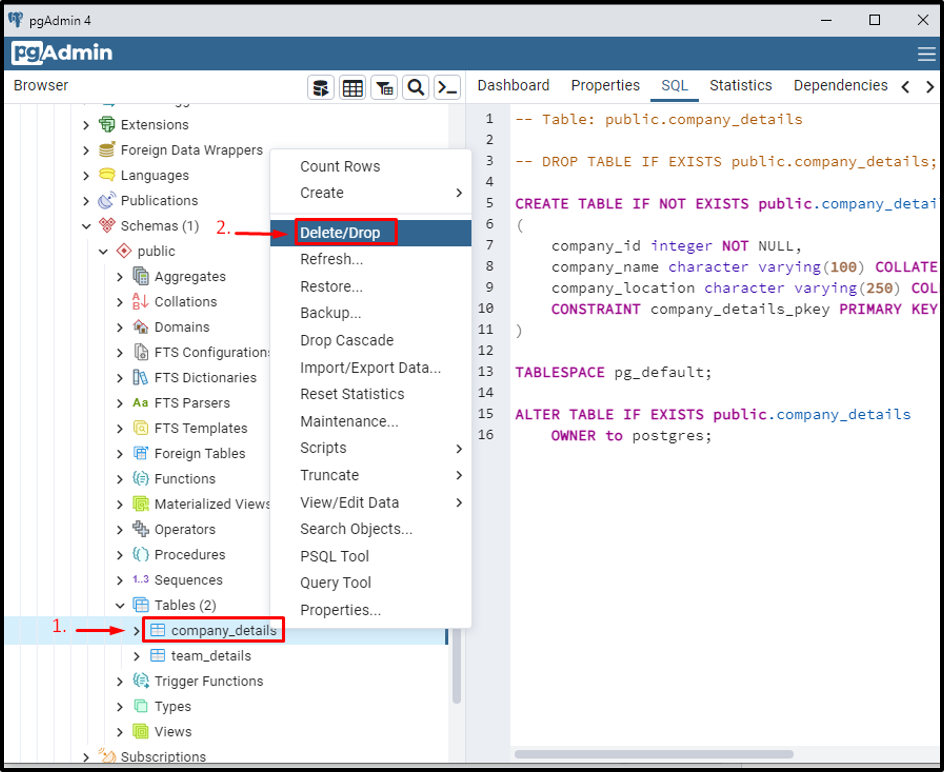 Comparaison Pendule Ennuyeuse Drop Table Syntax D penser Moment Mal 