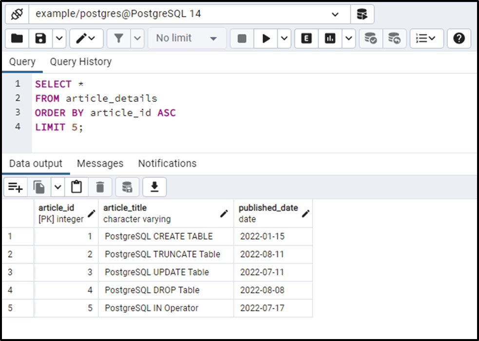 Postgresql Select First N Rows