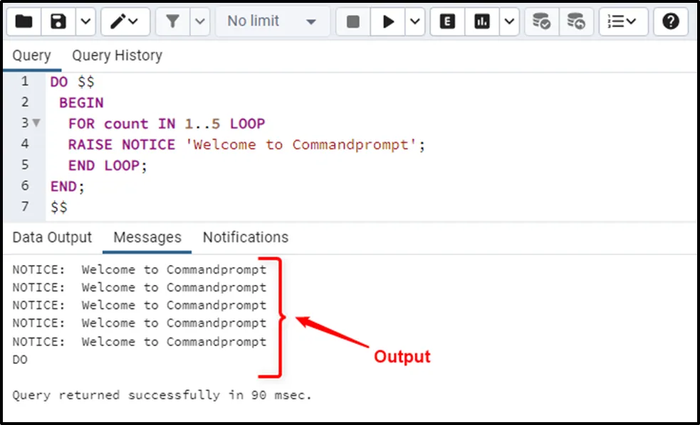 image displays a message of our choice each time the loop iterates