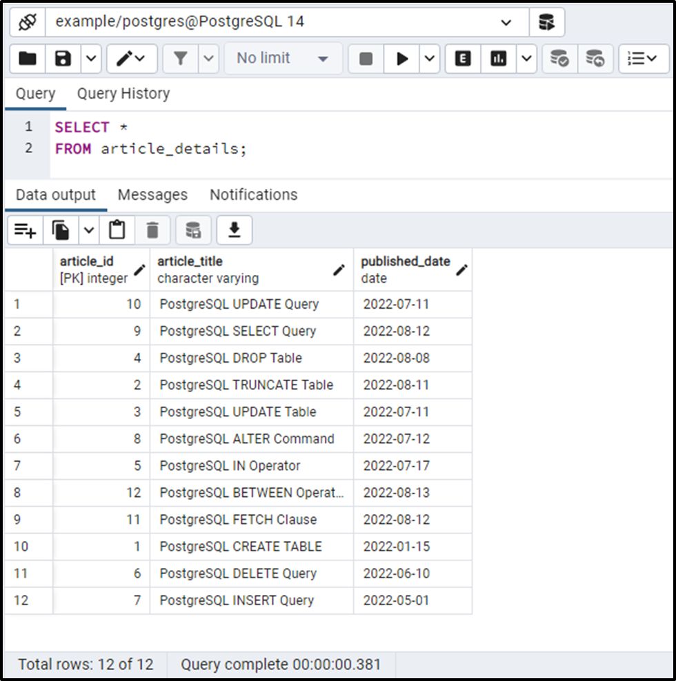 Postgres Top N Rows